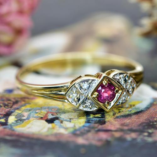 The Vintage 1988 9ct Ruby and Single Cut Diamond Ring (1 of 6)