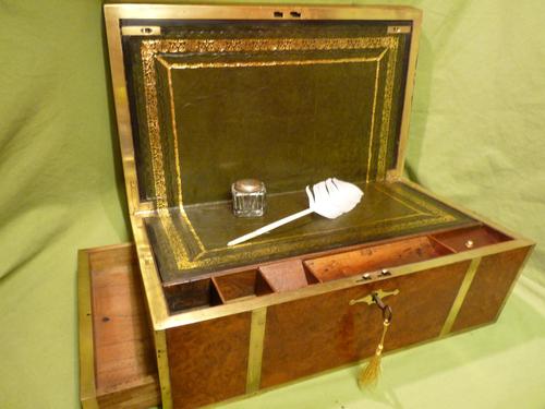 Exceptional FULLY Brass Bound Amboyna Writing Box c.1850 (1 of 15)