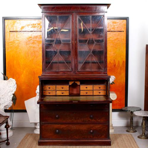 Tall Antique Secretaire Bureau Bookcase Astragal Glazed Mahogany Library Cabinet (1 of 13)