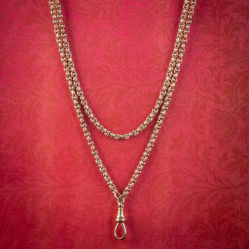 Antique Victorian Long Guard Chain Necklace 18ct Gold c.1880 (1 of 5)