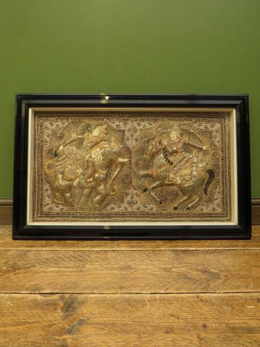 Framed Vintage Balinese Embroidered Tapestry of Two Gentlemen Warriors (1 of 12)