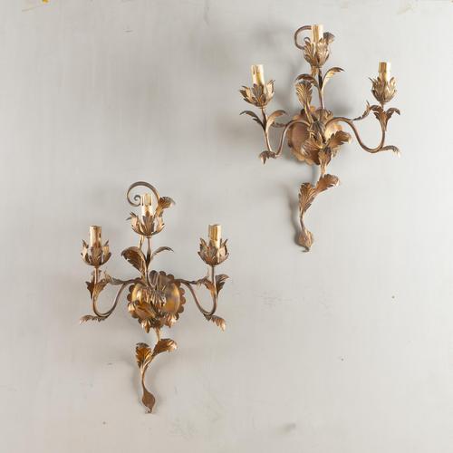 Pair of Italian Gilt Metal Wall Sconces (1 of 4) Pair of Italian Gilt Metal Wall Sconces (1 of 4)