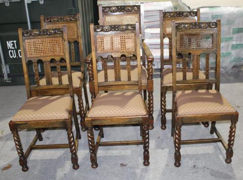 1920s Set 6 Oak Barley Twist Dining Chairs with Cane Backs (1 of 3)