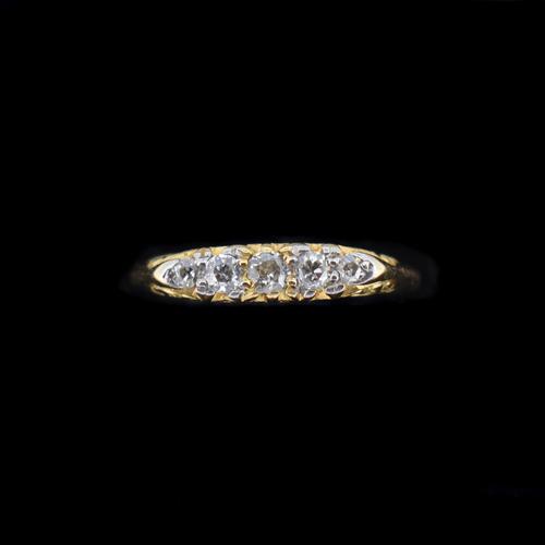 Antique Victorian Old Cut Diamond Five Stone 18k 18ct Yellow Gold Scroll Ring (1 of 9)