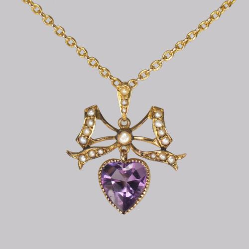 Antique Seed Pearl & Amethyst Pendant 15ct Gold Victorian / Edwardian Necklace (1 of 10)