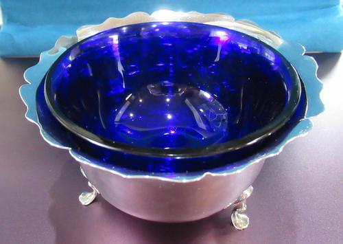 Sterling Silver Sugar Bowl with Blue Liner (1 of 4)