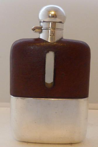 Silver Plate Plated Palm Leather Bound Glass Hip Flask James Dixon 1/8 pint c.1930 (1 of 15) Silver Plate Plated Palm Leather Bound Glass Hip Flask James Dixon 1/8 pint c.1930 (1 of 15)