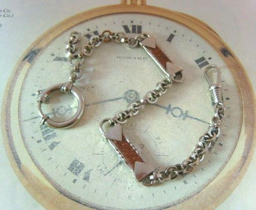 Antique Pocket Watch Chain 1930s Art Deco Silver Chrome & Goldstone Fancy Albert (1 of 10) Antique Pocket Watch Chain 1930s Art Deco Silver Chrome & Goldstone Fancy Albert (1 of 10)