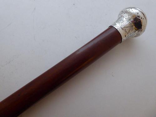 Victorian 1888 Walking Stick Cane Solid Silver Pommel Malacca Shaft Welsh (1 of 8)