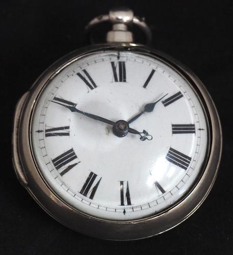 Superb Antique Silver Pair Case Pocket Watch Fusee Verge Escapement Key Wind Enamel Dial Johnson London (1 of 8)