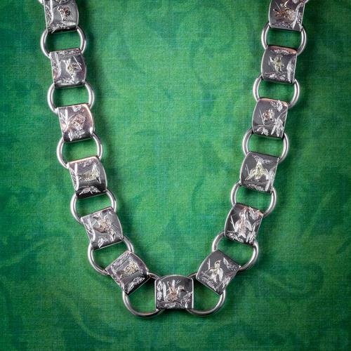 Victorian Sterling Silver Collar Necklace Gold Birds Circa 1880 (1 of 7)