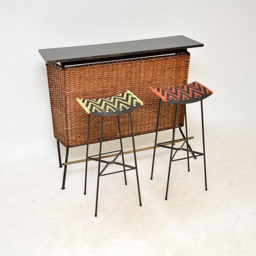 1950s Vintage Woven Rattan Bar & Stools (1 of 13)