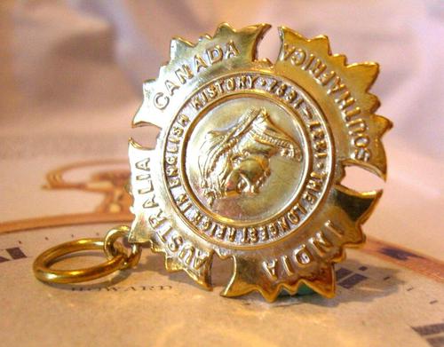 Antique 1897 Pocket Watch Chain Queen Victoria Antique Brass Commemorative Fob (1 of 7)