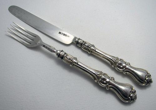 Antique 1849 Solid Sterling Silver English Victorian Christening / Childs Pair Knife & Fork Set. Albert Pattern (1 of 8)