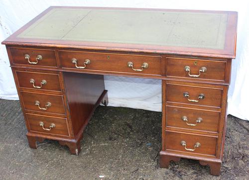 1960's Mahogany Pedestal Desk with Green Leather Inset (1 of 4)