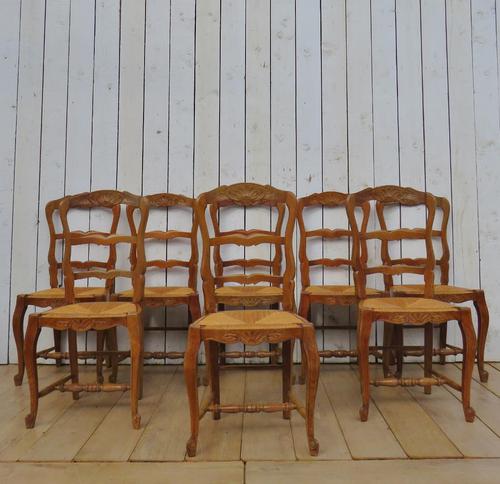 Set of Eight Oak & Rush Seated Dining Chairs (1 of 9)