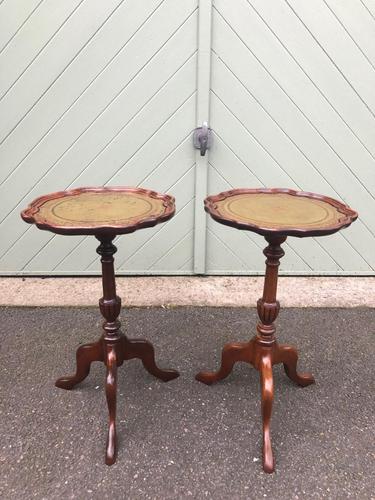 Pair of Walnut Leather Top Tripod Wine Tables (1 of 8)