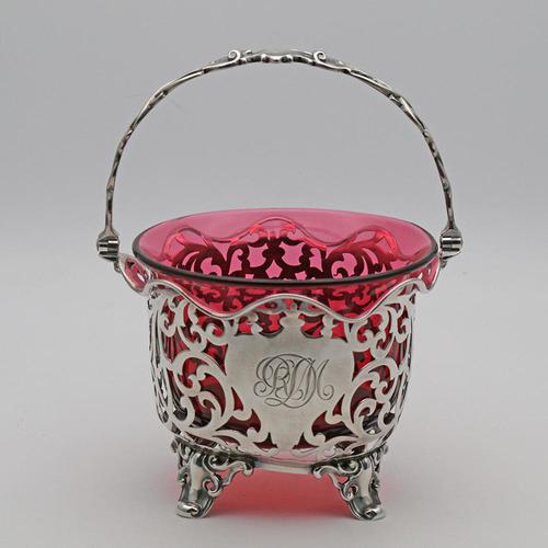 Victorian Silver & Cranberry Glass Basket (1 of 4) Victorian Silver & Cranberry Glass Basket (1 of 4)