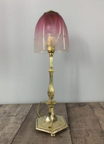 Edwardian Brass Table Lamp With Etched Shade (1 of 10)