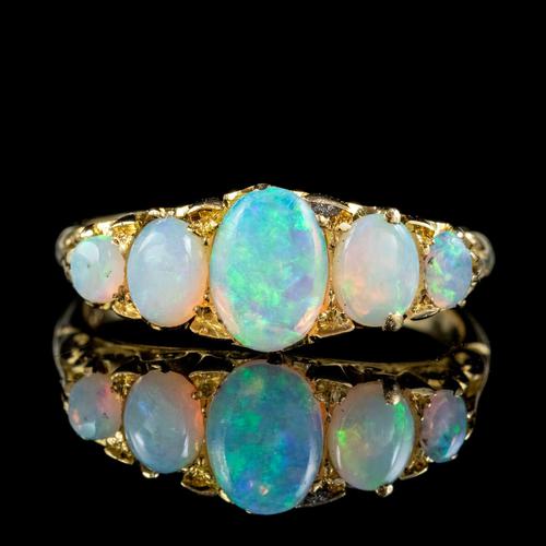 Antique Edwardian Opal Five Stone Ring 18ct Gold Dated 1908 (1 of 6)