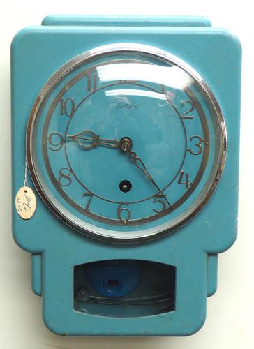 Superb English Smiths Enfield Drop Dial Wall Clock - Smiths Kitchen Clock Original Blue Paint c.1950 (1 of 10)