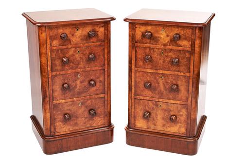 Pair of Victorian Burr Walnut 4 Drawer Bedside Chests (1 of 6) Pair of Victorian Burr Walnut 4 Drawer Bedside Chests (1 of 6)