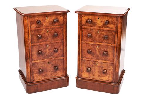 Pair of Victorian Burr Walnut 4 Drawer Bedside Chests (1 of 6)