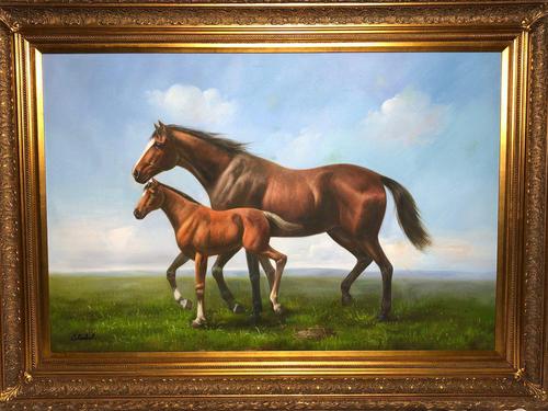 Huge Great English Canvas Portrait Mare Horse with Foal Picture after Neil Cawthorne (1 of 2) Huge Great English Canvas Portrait Mare Horse with Foal Picture after Neil Cawthorne (1 of 2)