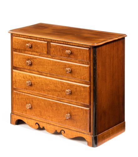 Victorian Period Satin Fiddleback Miniature Chest of Drawers (1 of 4) Victorian Period Satin Fiddleback Miniature Chest of Drawers (1 of 4)