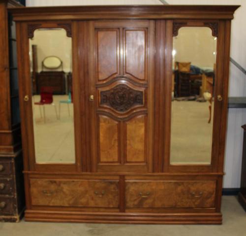 1920's Large Walnut Mirrored Compactum Wardrobe (1 of 5)