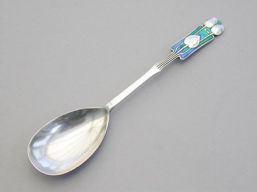 Early 20th Century Silver & Enamel Jam / Preserve Spoon Archibald Knox Medea Pattern by William Hair Haseler, Birmingham, 1929 - Designed by Archibald Knox. (1 of 11) Early 20th Century Silver & Enamel Jam / Preserve Spoon Archibald Knox Medea Pattern by William Hair Haseler, Birmingham, 1929 - Designed by Archibald Knox. (1 of 11)