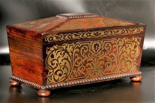 Exceptional Regency Period Brass Inlaid Tea Caddy (1 of 5) Exceptional Regency Period Brass Inlaid Tea Caddy (1 of 5)