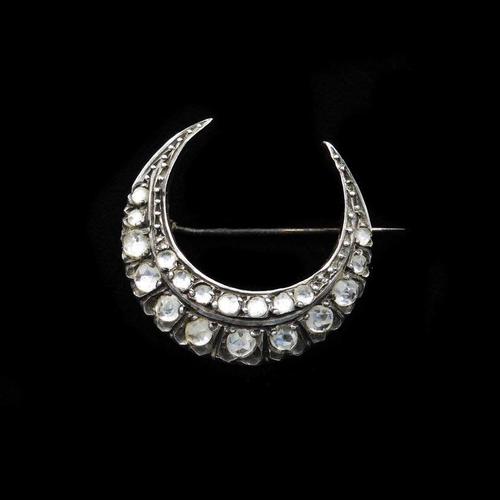 Antique Rose Cut Paste Gold and Silver Crescent Moon Brooch Pin (1 of 9) Antique Rose Cut Paste Gold and Silver Crescent Moon Brooch Pin (1 of 9)
