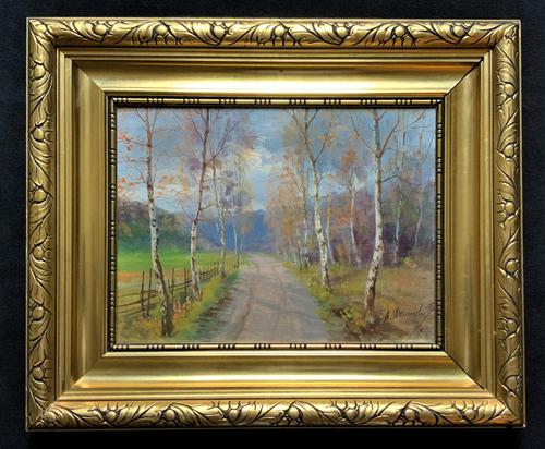 Beautiful Original Antique Vintage Autumn Birch tree Landscape Oil Painting (1 of 11)