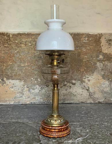 Superb Tall 19thc 'Matador' Brown Ceramic & Milky White Brass Table Oil Lamp (1 of 12) Superb Tall 19thc 'Matador' Brown Ceramic & Milky White Brass Table Oil Lamp (1 of 12)