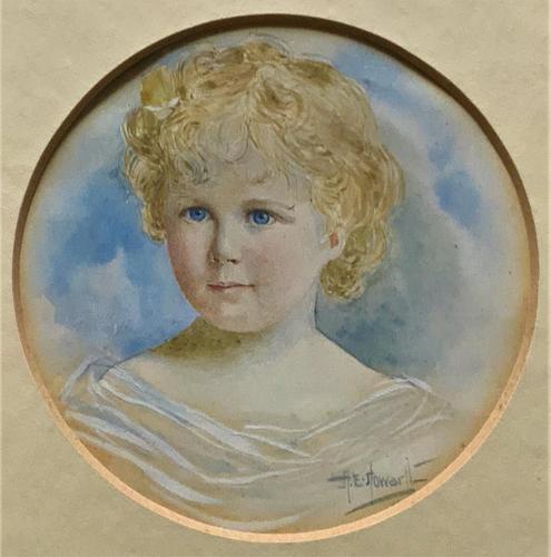 Albany E Howarth ARE Miniature Watercolour Portrait Painting of Little Girl (1 of 11)