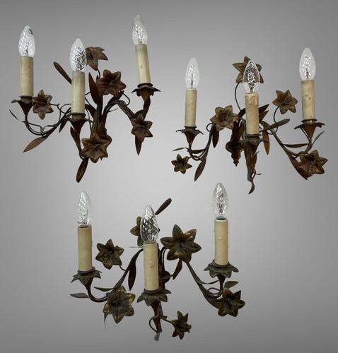 Vintage French Set of Three Wall Lights Sconces Rustic Gilt Bronze Lilies (1 of 10) Vintage French Set of Three Wall Lights Sconces Rustic Gilt Bronze Lilies (1 of 10)
