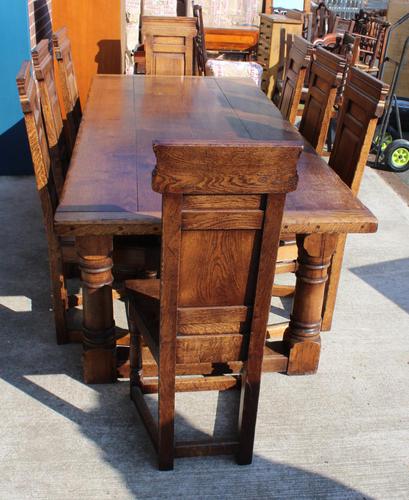 1960's Oak Refectory Table with Set 8 Jacobean style Oak Highback Dining Chairs (1 of 7)