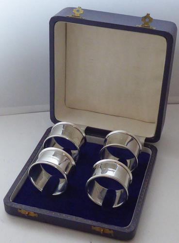 Boxed Set 4 Hallmarked Solid Silver Napkin Rings Serviette Charles Perry & Co (1 of 7)