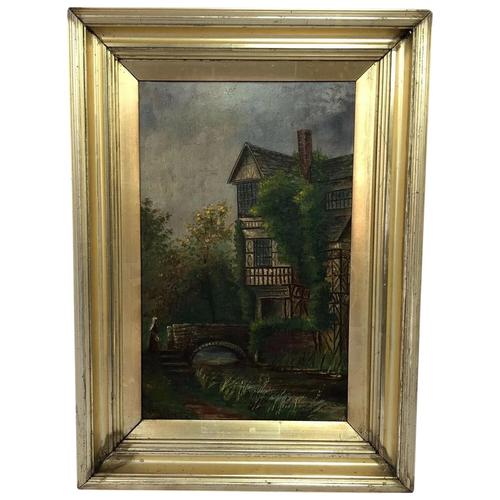 Edwardian Oil Painting Historical Tudor House Little Moreton Hall Congleton (1 of 12)