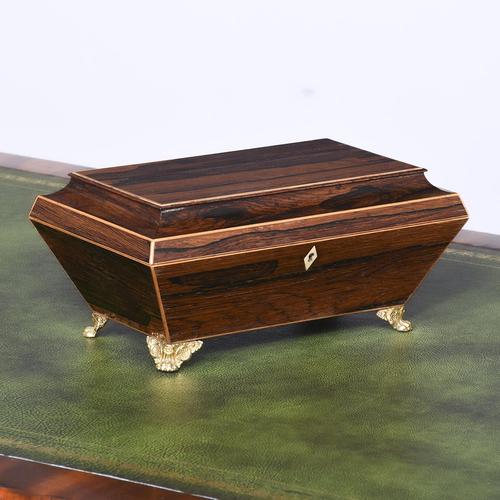 Unusual Inlaid Rosewood Sarcophagus Shaped Regency Jewel / Embroidery Box (1 of 8)