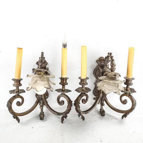 Pair of Ornate Bronze Twin-branch Wall Light Fittings (1 of 3) Pair of Ornate Bronze Twin-branch Wall Light Fittings (1 of 3)