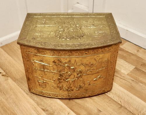 Embossed Arts & Crafts Brass Log / Coal Box with Dutch Scenes (1 of 6) Embossed Arts & Crafts Brass Log / Coal Box with Dutch Scenes (1 of 6)