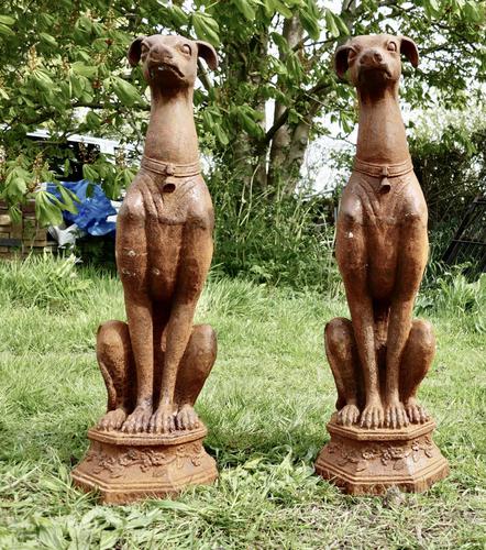 Pair of Large Outdoor Weathered Cast Iron Greyhound Dogs (1 of 9)