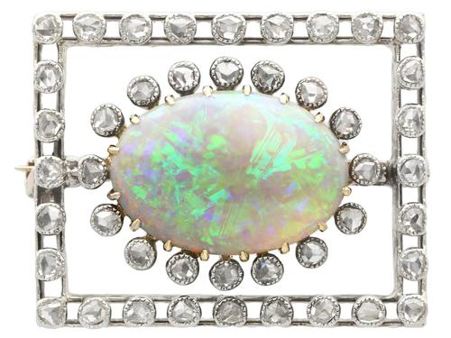 2.23ct Opal & 0.82ct Diamond, 9ct Yellow Gold Brooch - Antique c.1900 (1 of 9) 2.23ct Opal & 0.82ct Diamond, 9ct Yellow Gold Brooch - Antique c.1900 (1 of 9)