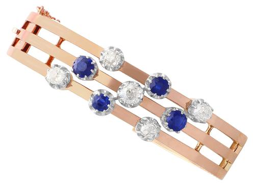 2.10ct Sapphire & 2.05ct Diamond, 18ct Rose Gold Bangle - Antique French c.1900 (1 of 12) 2.10ct Sapphire & 2.05ct Diamond, 18ct Rose Gold Bangle - Antique French c.1900 (1 of 12)