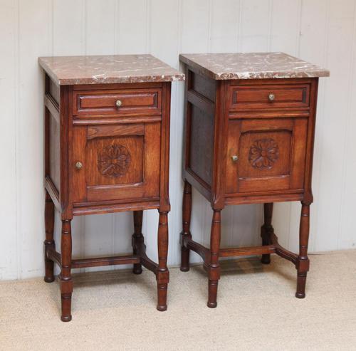 Pair of French Oak Marble Top Bedside Cabinets (1 of 9)