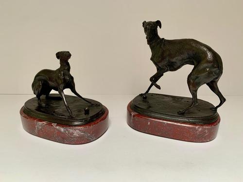 After Pierre Jules Mene - Pair of Bronze Dogs- Whippet and Greyhound (1 of 5)