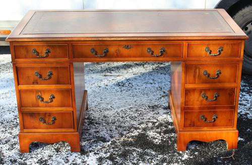 1960s Mahogany Pedestal Desk with Red Leather Top inset (1 of 4) 1960s Mahogany Pedestal Desk with Red Leather Top inset (1 of 4)