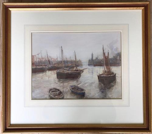 Watercolour of 'Folkestone Harbour' by Henry Charles Brewer RI 1866-1950 (1 of 2) Watercolour of 'Folkestone Harbour' by Henry Charles Brewer RI 1866-1950 (1 of 2)